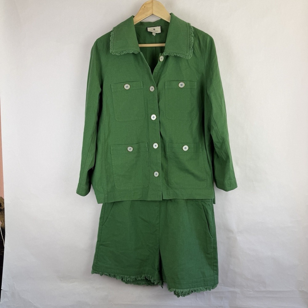 Tuckernuck Matching Set Top & Shorts Medium Green Monochrome Preppy Linen Cotton